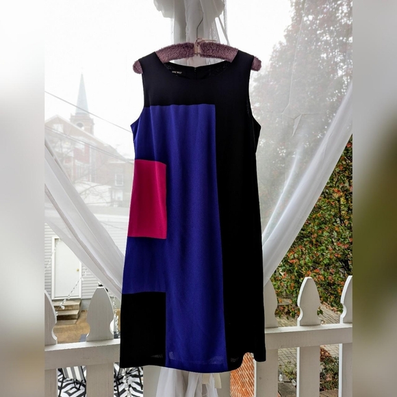 Nine West Black, Purple, & Pink Color Block Sleeveless Shift Dress - Picture 1 of 4